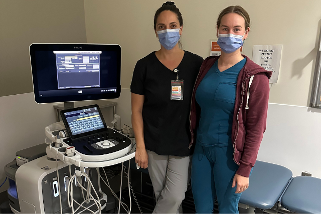 GMCH Ultrasound Tech/Sonographers Angela & Jessica with our newest/recently donor-funded Philips Ultrasound unit; which supports general ultrasound exams & cardiac (echo) exams.