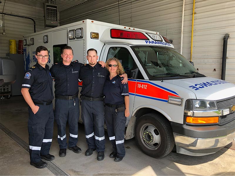 Left to right: Ryan Hay, Brett Schneider, Mike Myer, and Stacey Brown of Guelph - Wellington EMS Paramedics 