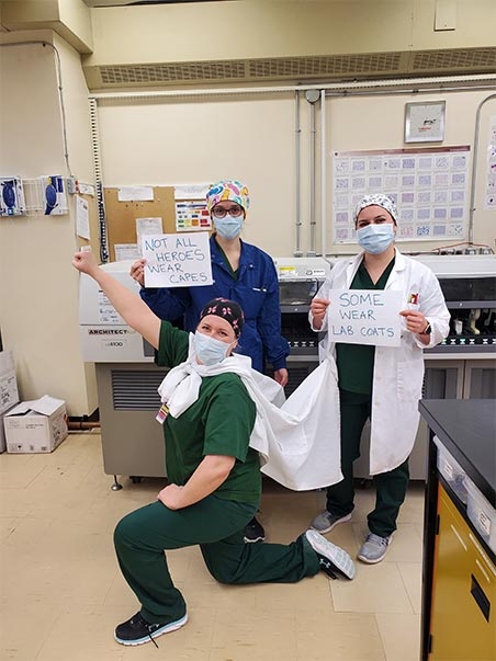 GMCH Laboratory Department pose with handmade signs and capes to celebrate Laboratory Services Week. A great big thank you to the Lab Team for all you do all year round, mostly behind the scenes, to help provide excellent patient care for our community (April 26-May 2, 2020)
